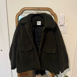 Zara Olive Green Fleece Coat